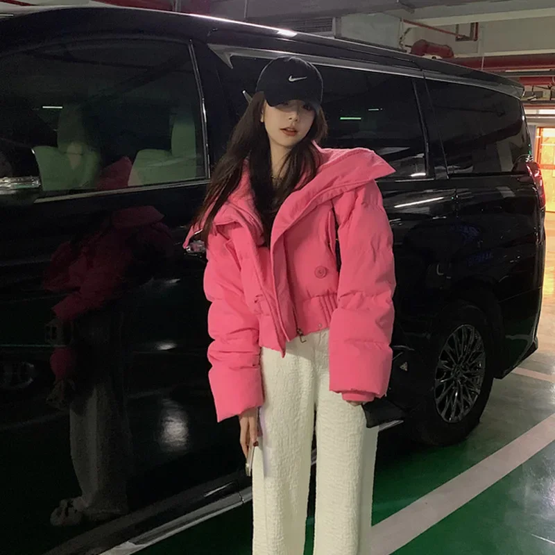 

Winter Cropped Jackets Women's Clothing Puffer Jacket Design Chic Knit Patchwork Collar Warm Parka Loose Outerwear JJ1204