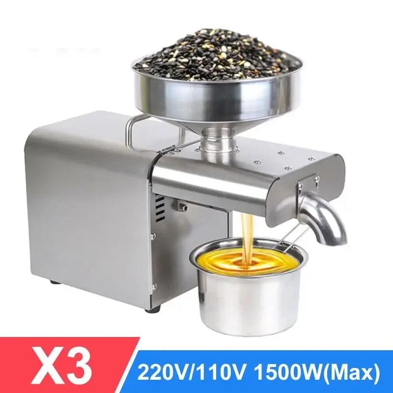 

110V 220V Stainless steel Oil Press Automatic Household FLaxseed Oil Extractor Peanut Cold Press Oil Machine 1500W