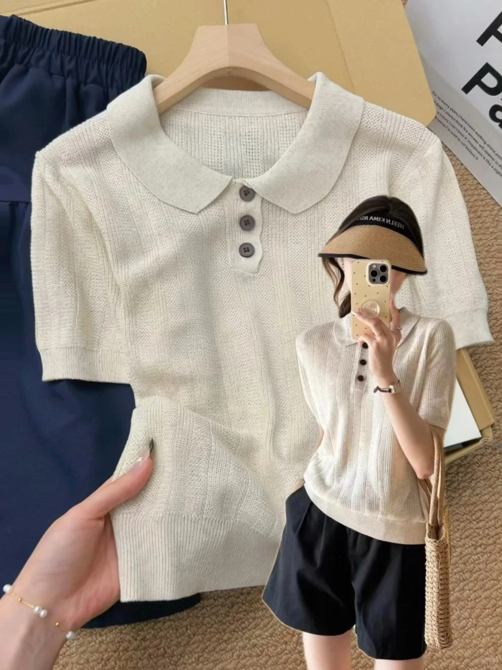 

Olive Green Knitted Short Sleeve Neck T-Shirt Commute Style Regular Fit Fine Gauge Organic Cotton Breathable Ladies Top