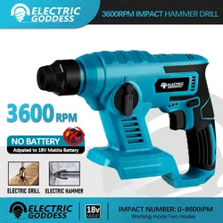 Electric Goddess 1000W Cordless 3600rpm Electric Rotary Hammer Rechargeable 8600ipm Electric Hammer Drill For Makita 18V Battery