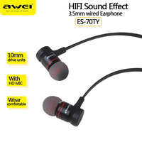 Awei ES-70TY Wired Earphones 3.5mm With Mic HiFi Stereo Sports Headset Game Music Headphones For iphone Samsung In Ear Earbuds