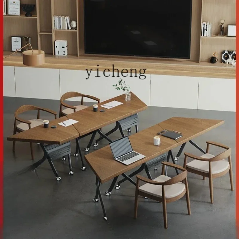 Table de conférence pliante professionnelle en bois massif L28 – Ensemble de tables de réception, de négociation et de formation pour bureau, extensible
