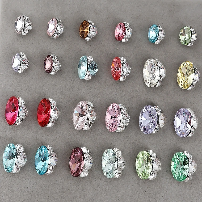 5PCS K9 Glass Stacked Oval Nail Crystal Rhinestone Pile Charms Jewelry Parts Accessories For Nails Decoration Manicure Supplies