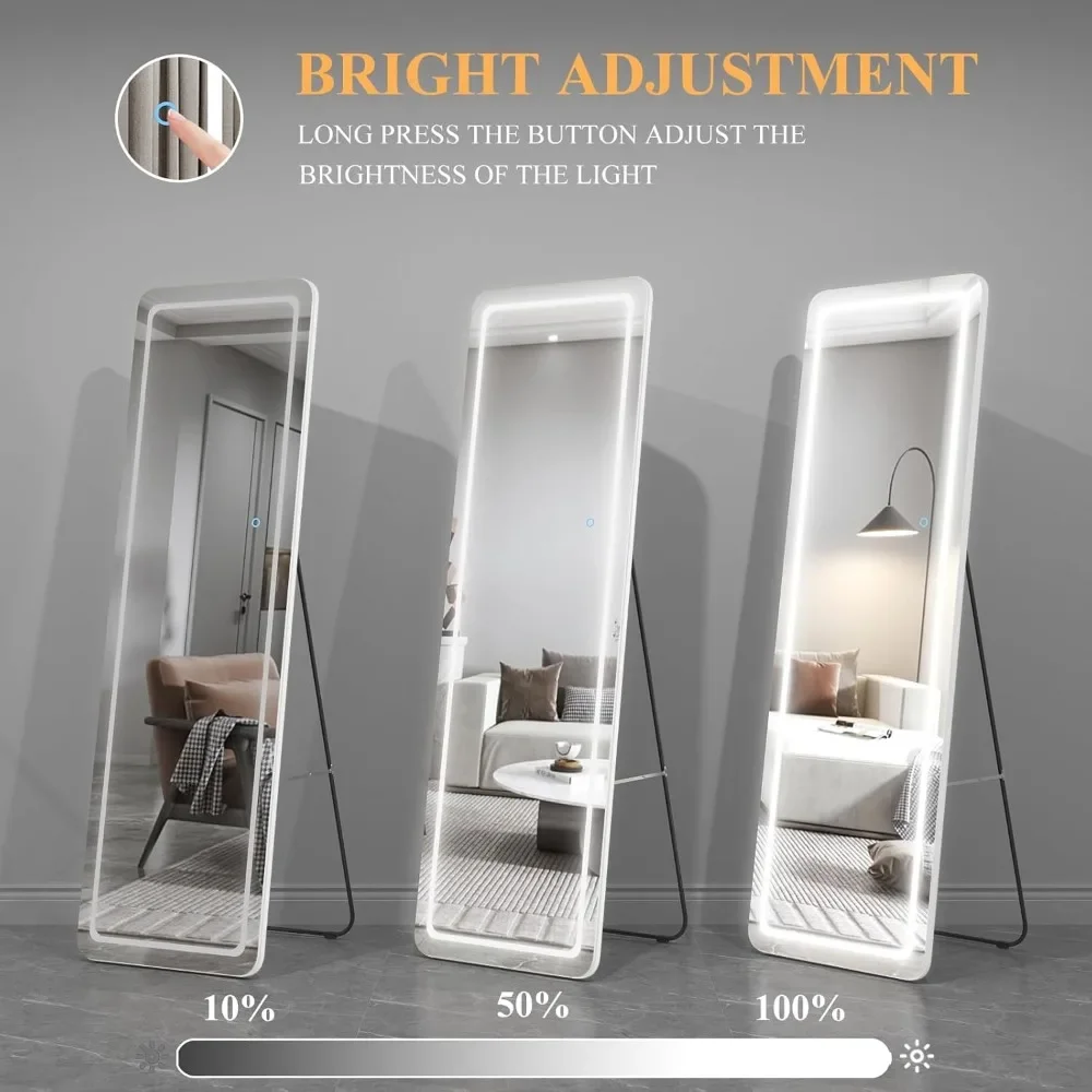 63"x20" Full Length Floor Mirror Dimming Lights, Touch Control, Wall Mounted Hanging Mirror, Full-Size Body Lighted Mirror