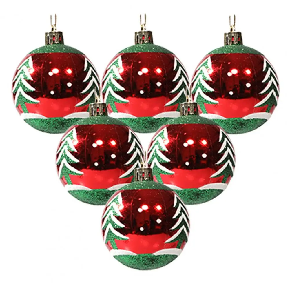 6Pcs 6cm Christmas Tree Ball Matte Boxed Glitter Festival Prop Colored Drawing Xmas Party Decor Ball Pendant for Festival