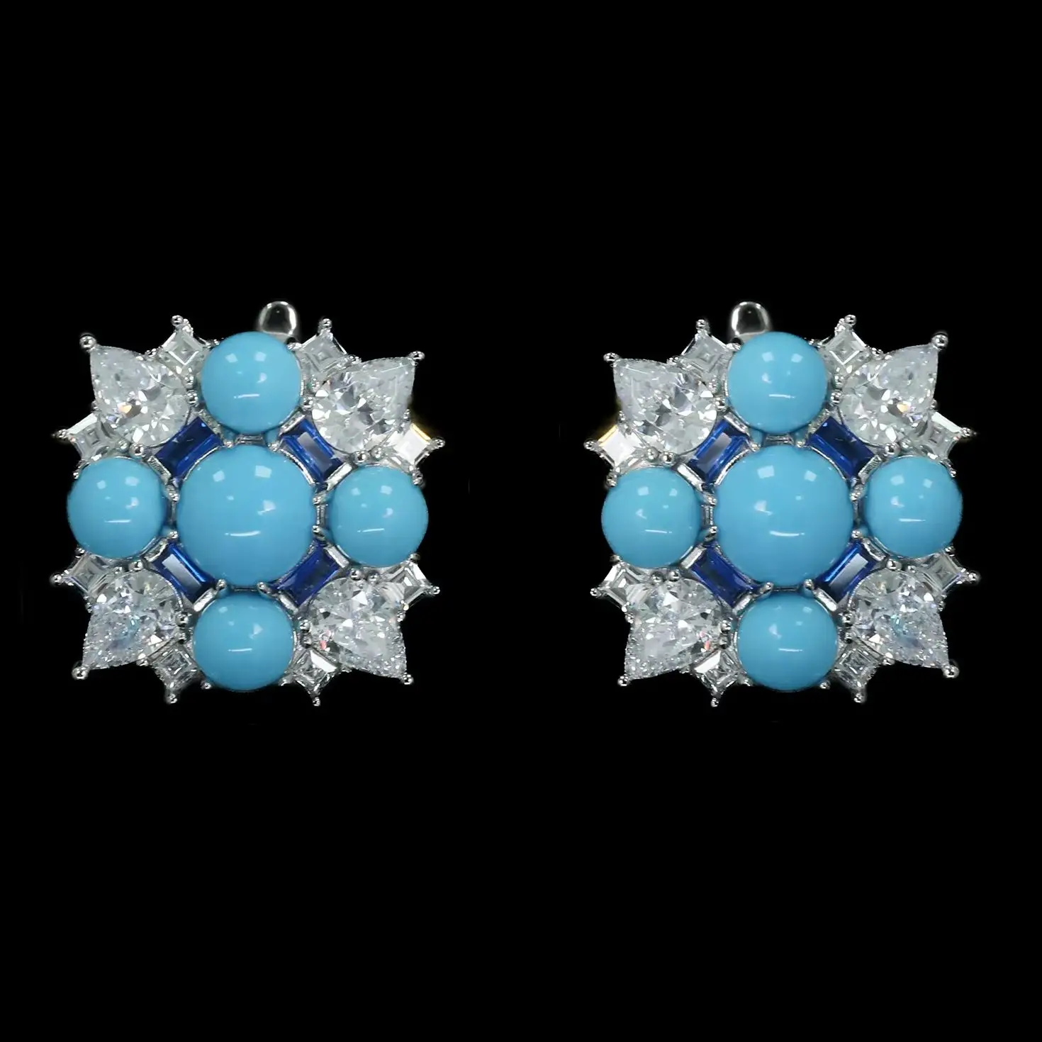 925 Sterling Silver 1.2ct Cabochon Cut Artificial Turquoise Minimalist Stud Earrings for Women Daily Casual Gold Plated Jewelry