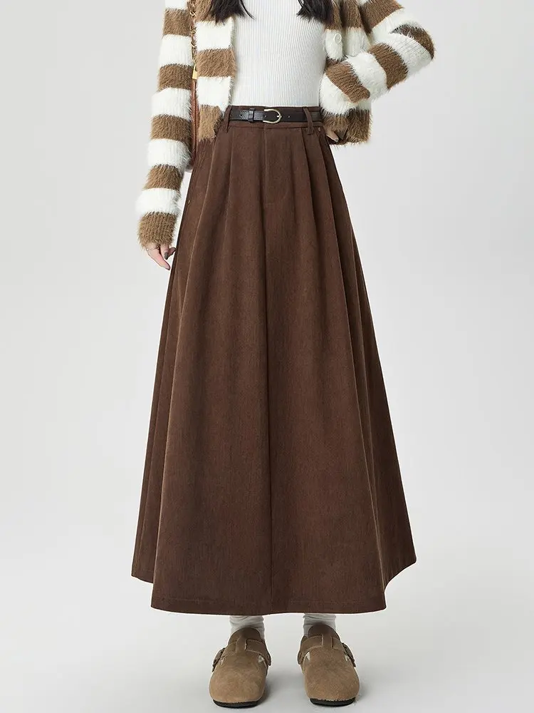 الكورية نمط أنيق سروال قصير ألف خط تنورة للنساء الخريف الشتاء عادية ريترو كبير سوينغ التنانير الطويلة سيدة