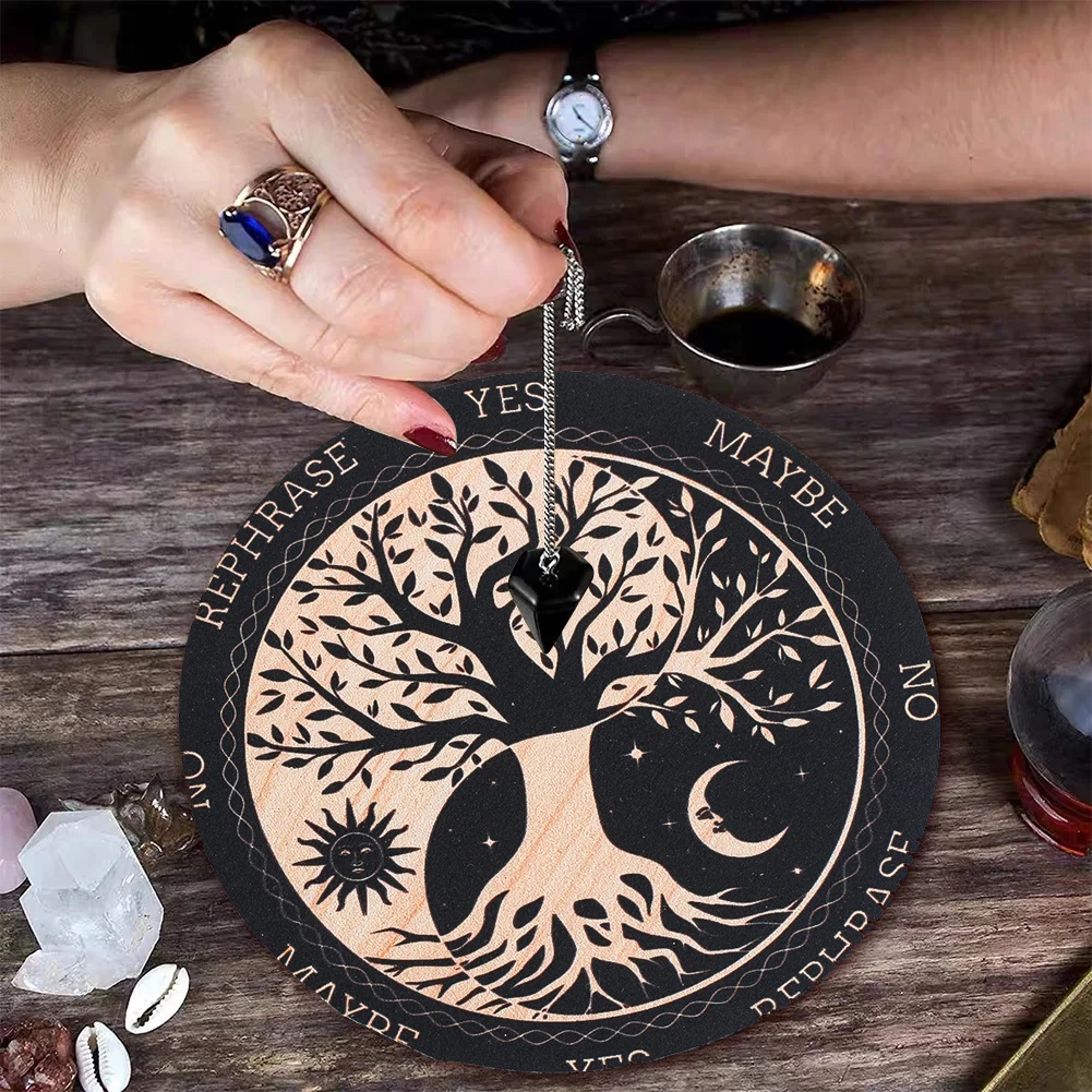 Black Round Diatomaceous Earth Insulated Mat Tree of Life Pattern Tarot Game Coffee Mug Pad Home Table Decoration Non-slip