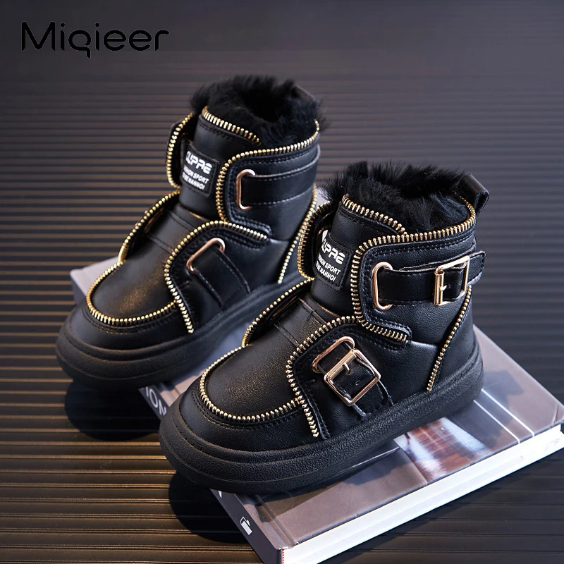 Children Boots For Girls Boys Baby Fleece Thick Warm Snow Girl Shoes Ankle Boots Sapato PU Winter Boots Cotton Kids Shoes