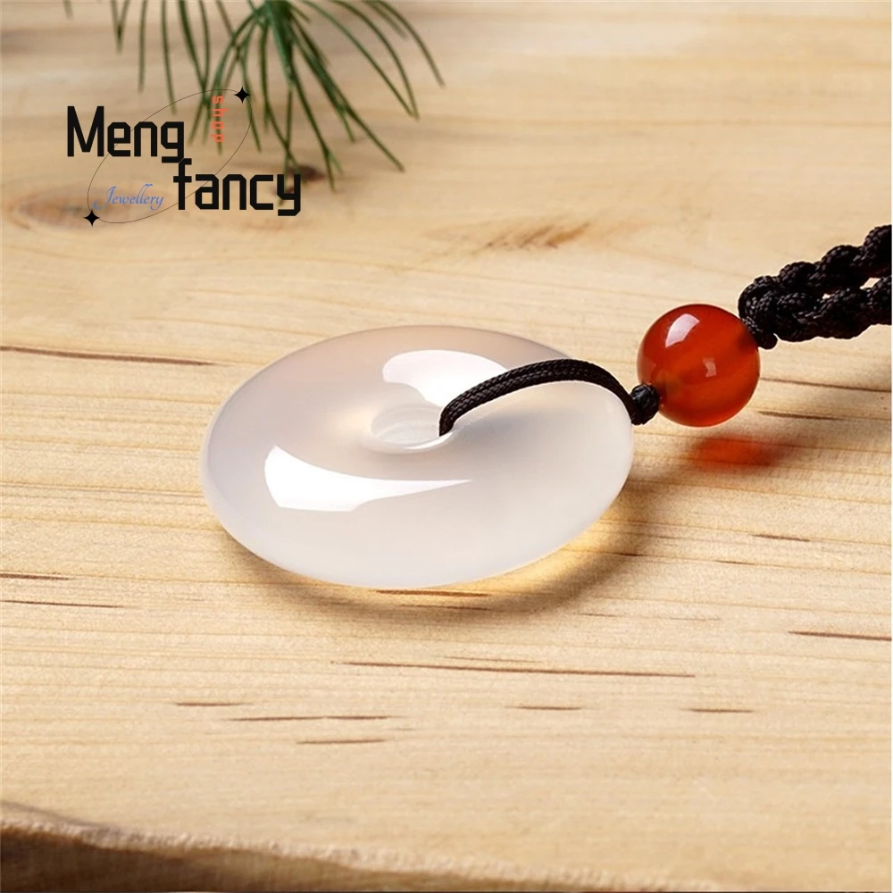 

High-Grade Natural Gemstone Agate Chalcedony Ice Type Peace Pendant Fashion Jewelry Best Selling Luxury Necklace Exquisite