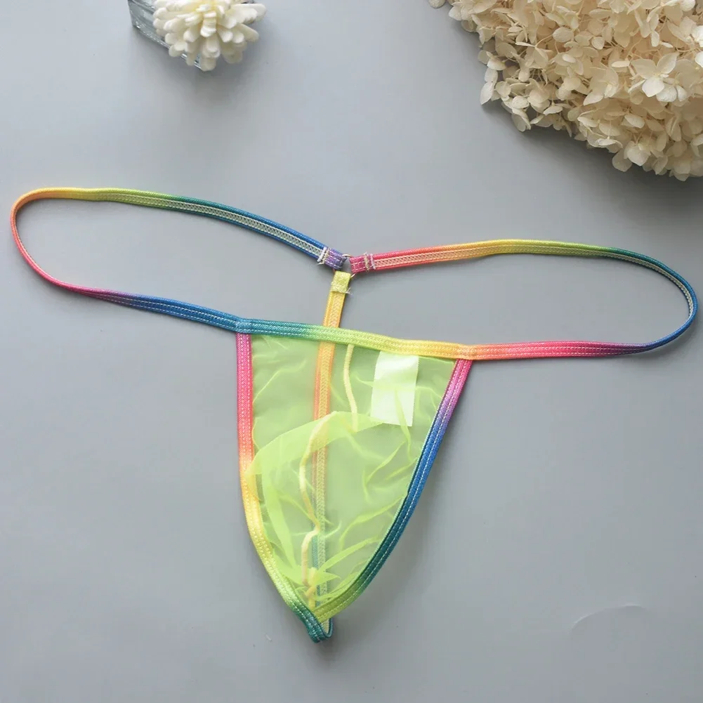 Slip perizoma a vita bassa da uomo sexy Slip a rete trasparente trasparente G String Mutande con sacchetto convesso Mutandine Cinghie colorate