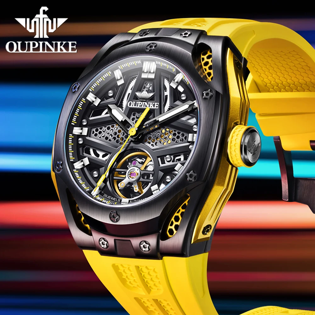 OUPINKE Men\'s Watches Full Skeleton 50ATM Waterproof Luminous Automatic Mechanical Watch for Man