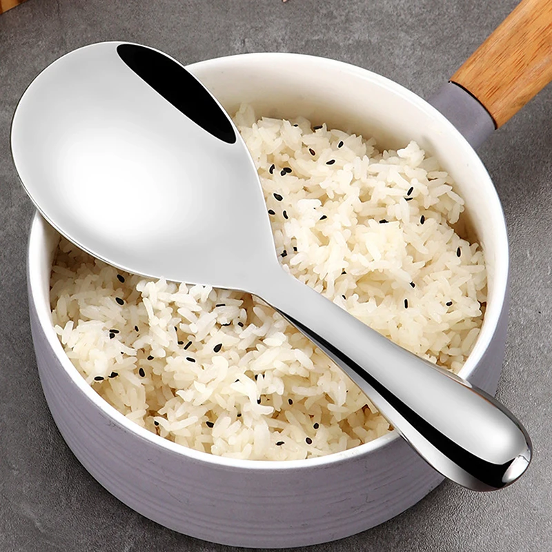 Household Stainless Steel Thickened Rice Spoon Rice Serving Non-stick Rice Serving Spatula Extra Thick Long Handle Kitchen Tools