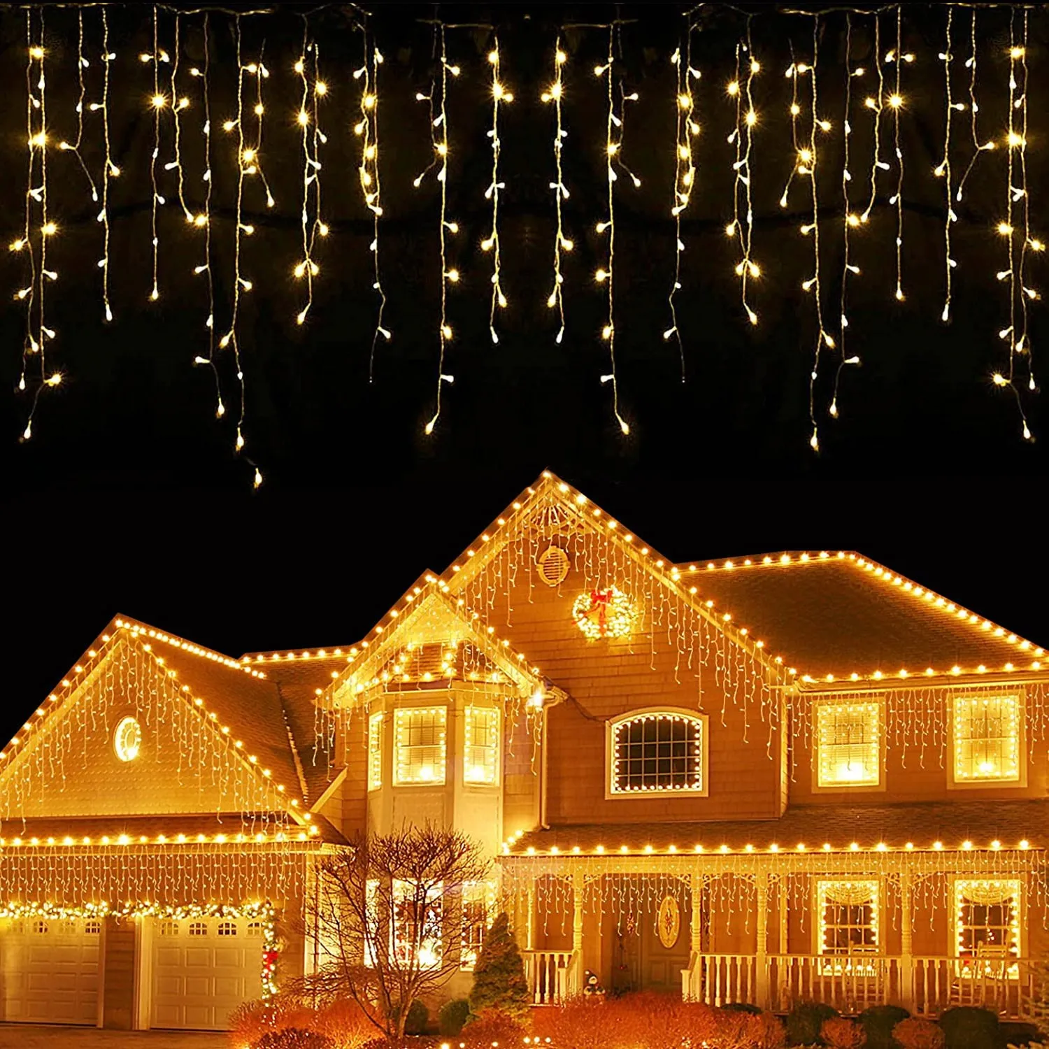 Christmas Decorations 2024 Festoon LED Icicle Curtain Lights 5M*0.5/0.6/0.7M EU Plug 8 Lighting Mode Input Voltage 220V Festoon