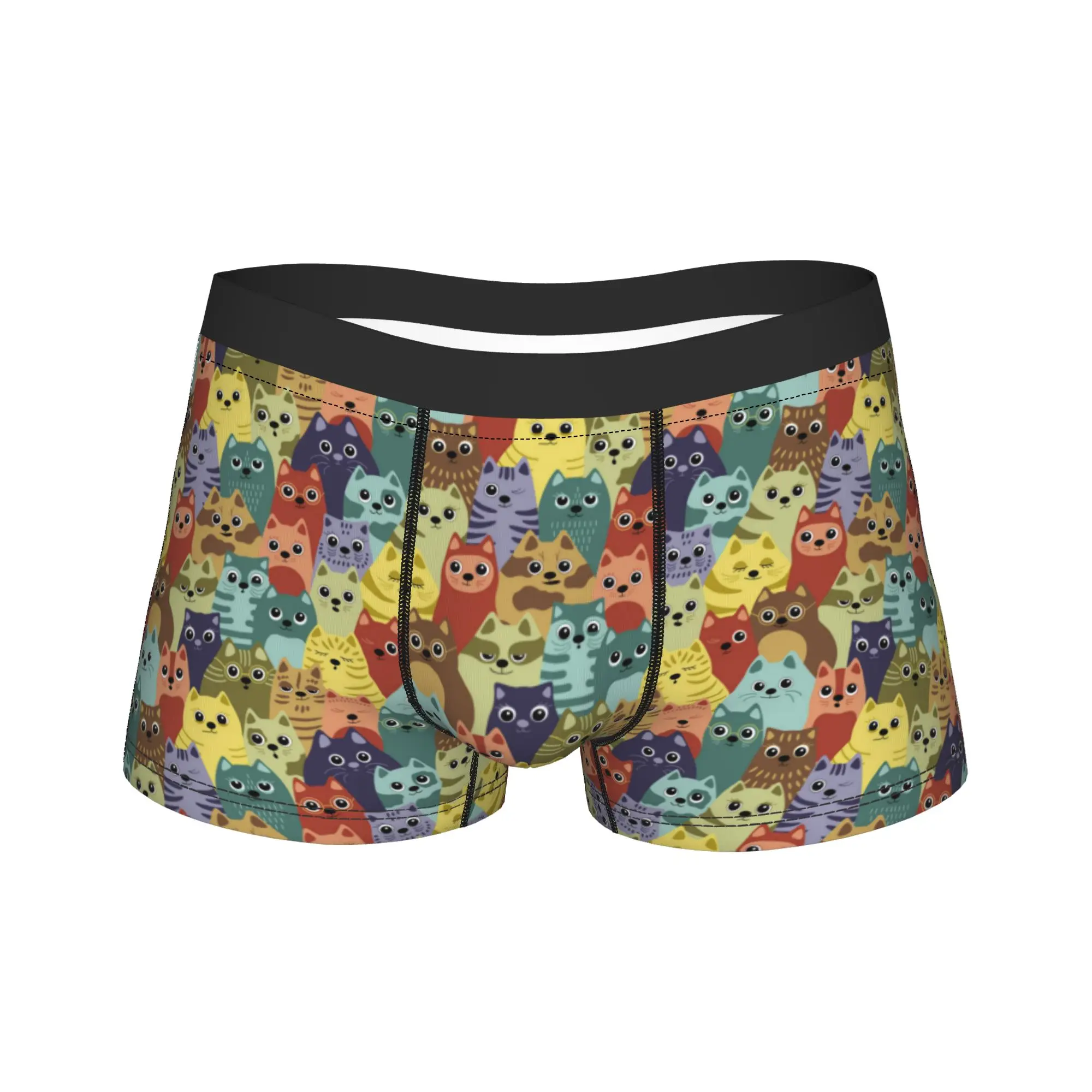 Cute Cats Animal Cartoon Doodle Boxershorts  Pouch Underwear High Quality Design Boxer Brief Sexy Soft Man Underpants Large Size