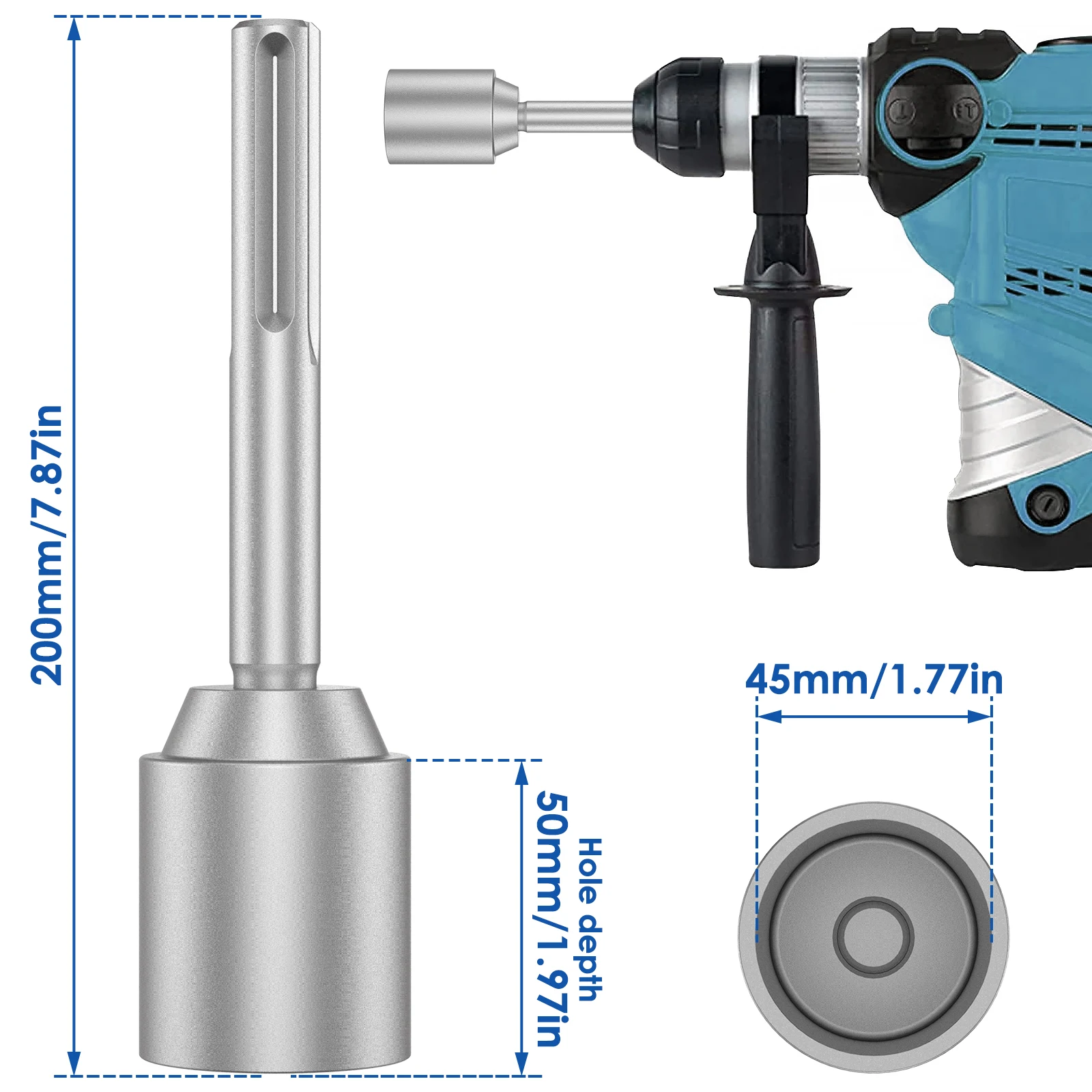 30/45/65mm SDS-MAX Driver Ground Rod Heavy Duty Wear Resistant Wide Compatibility Rod Bits Socket Steel for Rotary Hammer Drill