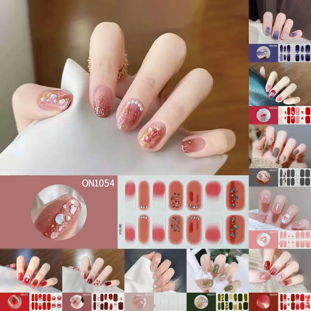 INS Trendy 14Strips Gel Nail Stickers Semi Cured Full Cover Gel Nail Polish Strips Floristic Nail Patch DIY NAil Art Making