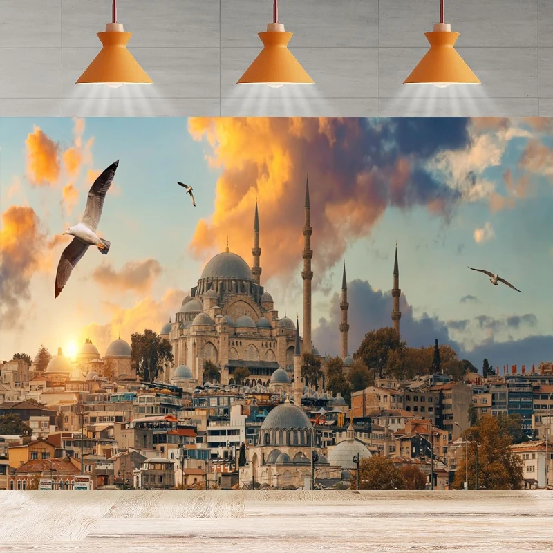 Mosque Photography Backdrop Pasa Mosque At Sunset Poster Background Turkey Famous Landmark Home Party Backdrop Wall Banner Decor