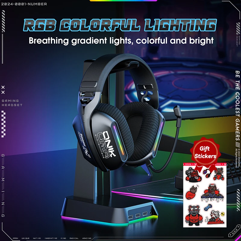 

ONIKUMA GT808 2.4GHz Wireless Gaming Headset Noise Cancelling Earphone Headset For PS5 PS4 PC Mac Gaming Headphones With Mic RGB