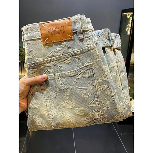 남성용 하이 스트리트 바이브 풀 프린트 자카드 청바지, 루즈 스트레이트 튜브, 하이엔드 트렌디 브랜드, 피케, 핸섬 캐주얼 바지, 신제품