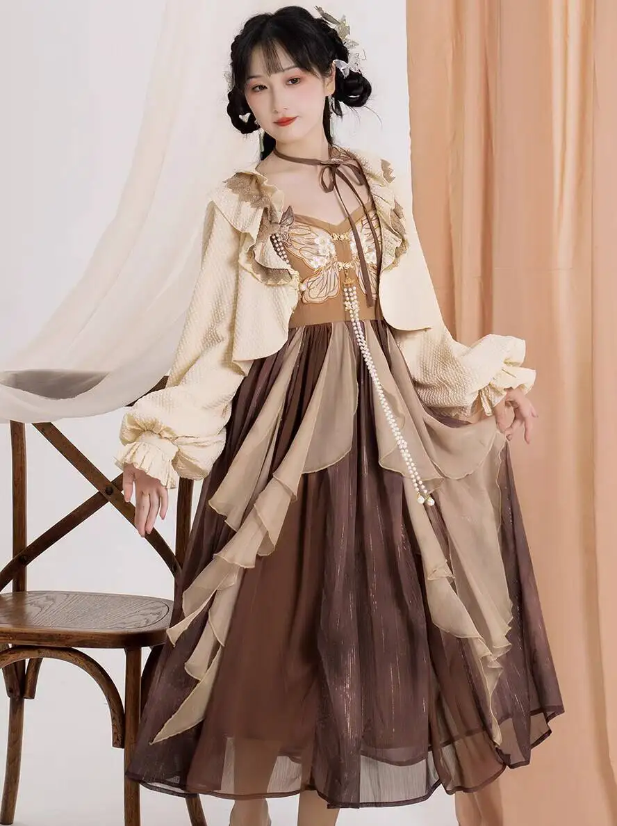 

New Chinese Style Improve Hanfu Women Dress Guofeng Han Elements Tops Spaghetti Strap Dress Fiesta Carnival Halloween Cosplay