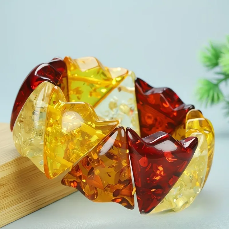 

New amber beeswax flower amber bracelet, Duobao hand row multi-color bracelet bracelet, men's and women's triangle.