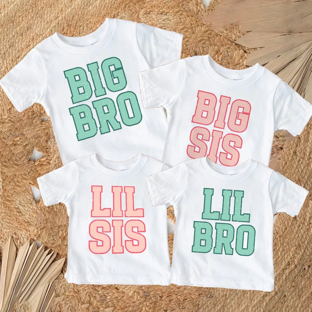 

Big Bro Big Sis Little Bro Lilttle Sis Print Family Matching Shirt Boys Girls Sibling Tee T-shirt Kids Summer Short Sleeve Tops