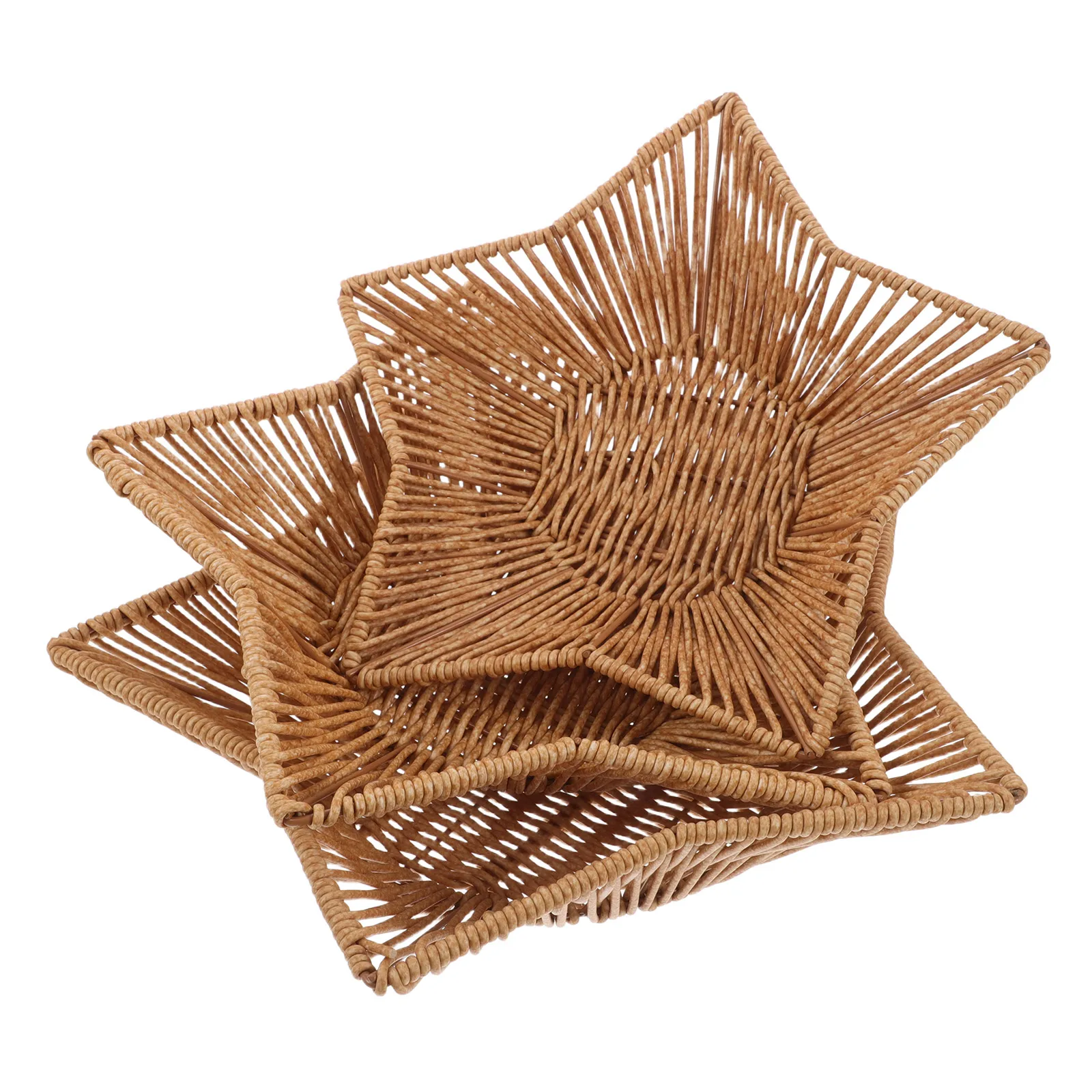 

3 Pcs Star Shaped Rattan Fruit Plate Hand Woven Storage Tray Snack Dessert Decor Bread Basket Kitchen Bar Accessories