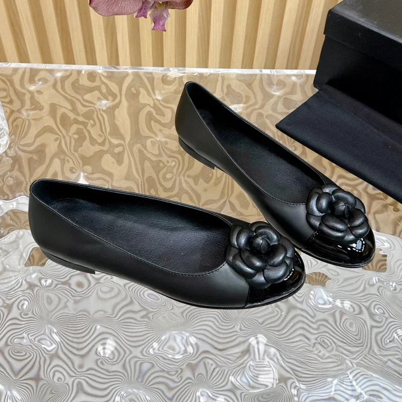 Spring Autumn Women Casaul Shoes Fashion Genuine Leather Ballet Flats Low Heels Loafer Flower Round Toe Slip on Women Flats 2024