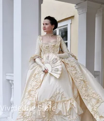 Customized  Vintage Pale Yellow Prom Dresses Elizabethan Costume French Court Queen Victoria Formal Occasion Evening Gowns