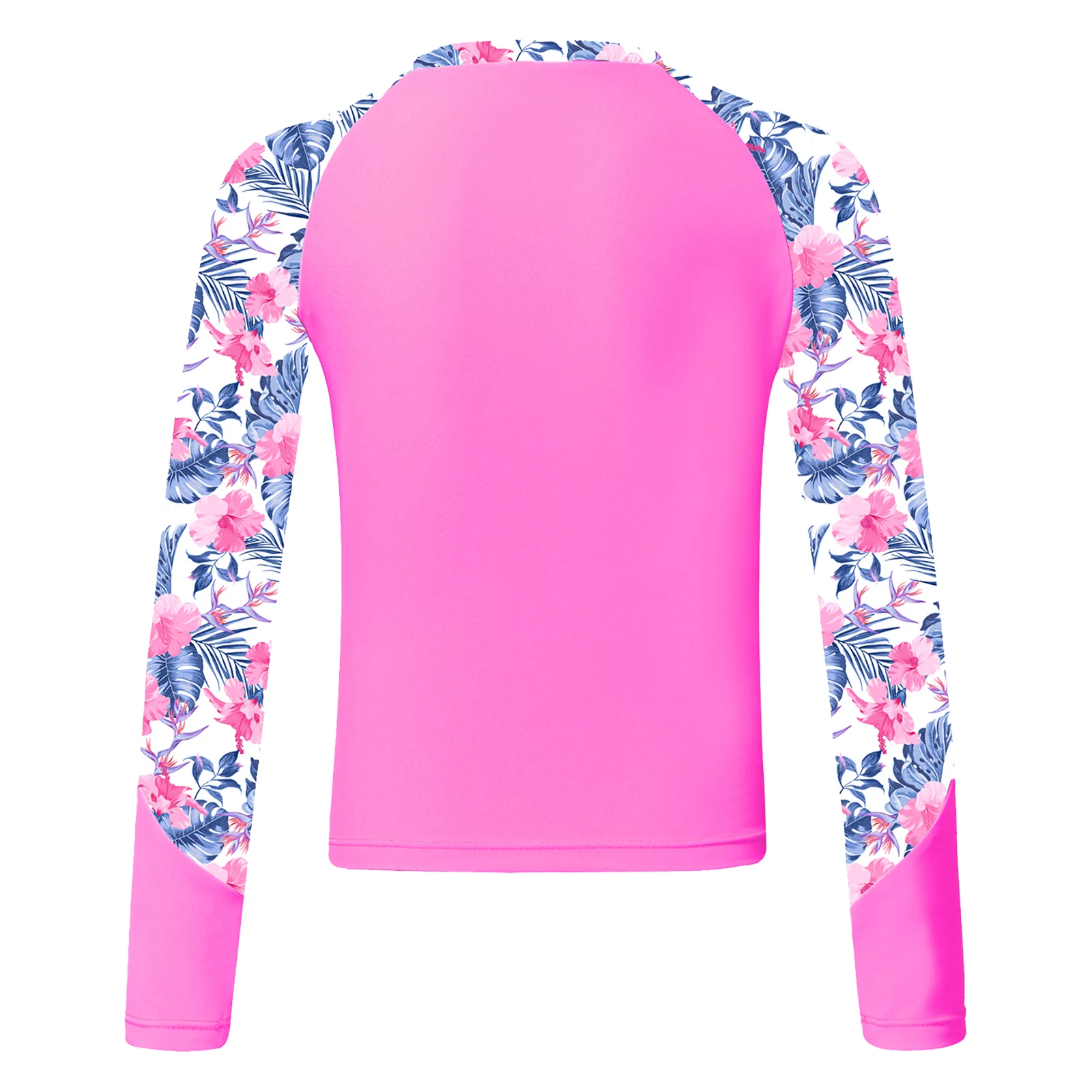 Teen Girls Long Sleeve Print Swim Top Swimwear Sun Protection Rash Guard Swimsuit Beach Sunbathing Pool Water Sport Bathing Suit