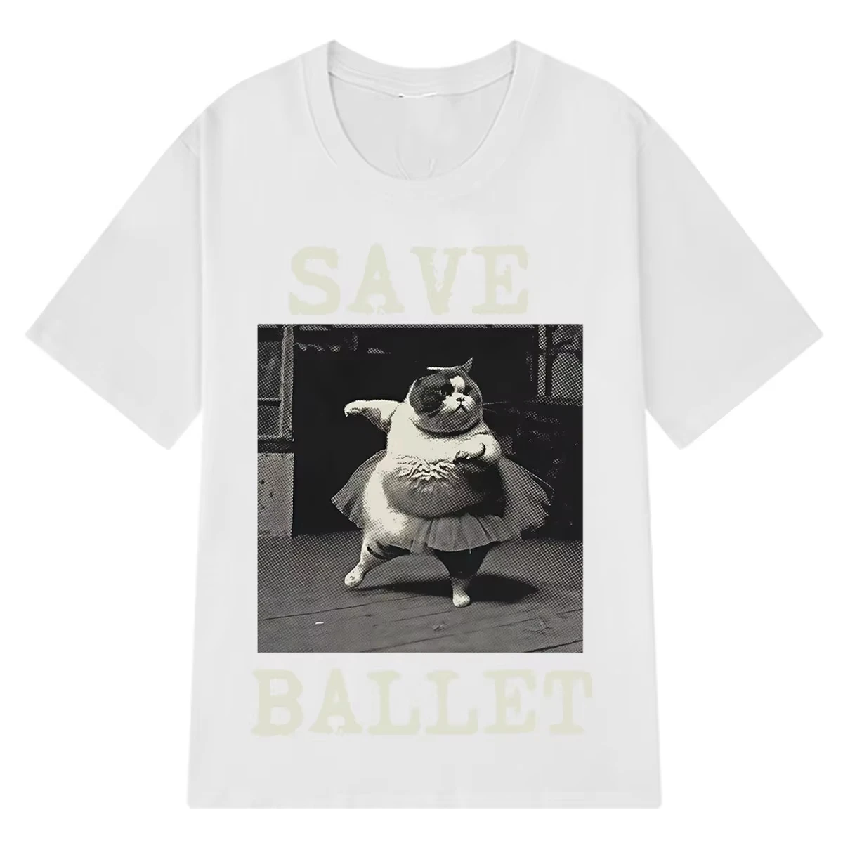 Save Ballet Cat Funny Meme T-shirt Men Women Fashion Hip-hop T-shirts Summer Short-sleeved Cotton Loose Casual Harajuku T-shirts