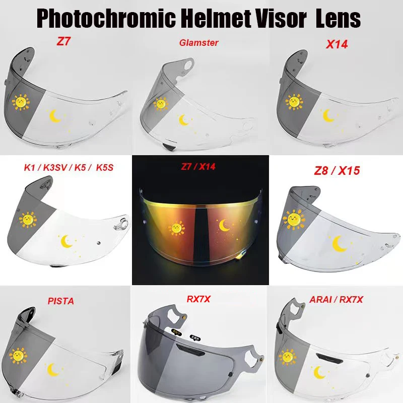 

Photochromic Visor for Casco SHOEI Glamster Z7 X14 Z8 X15 RARI RX7X PISTA K1 K3V K5 K5S Autochromic Lenses Helmet Shield