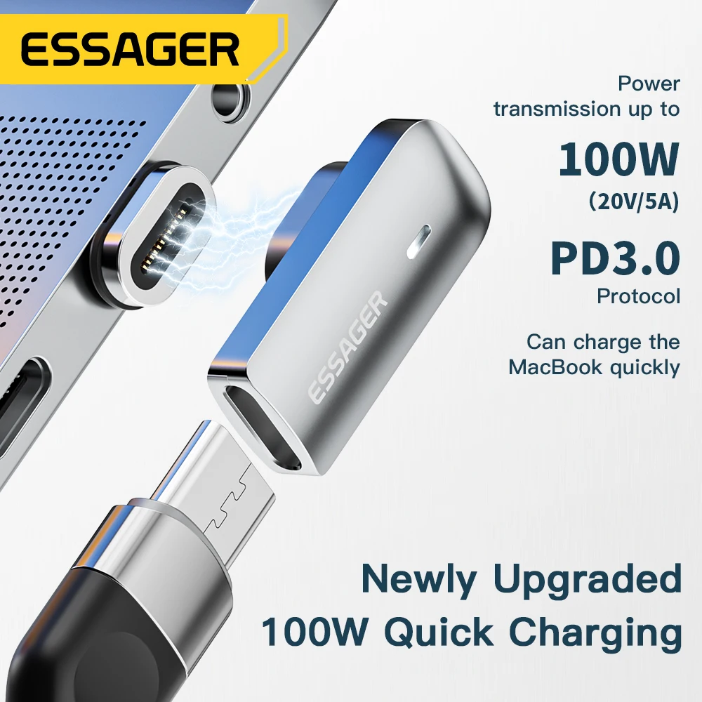 Essager PD 100W Magnetic USB C OTG Adapter Fast Charging Type C Magnet Connector 20Gbp Data Sync 4K@60Hz For Macbook Laptop