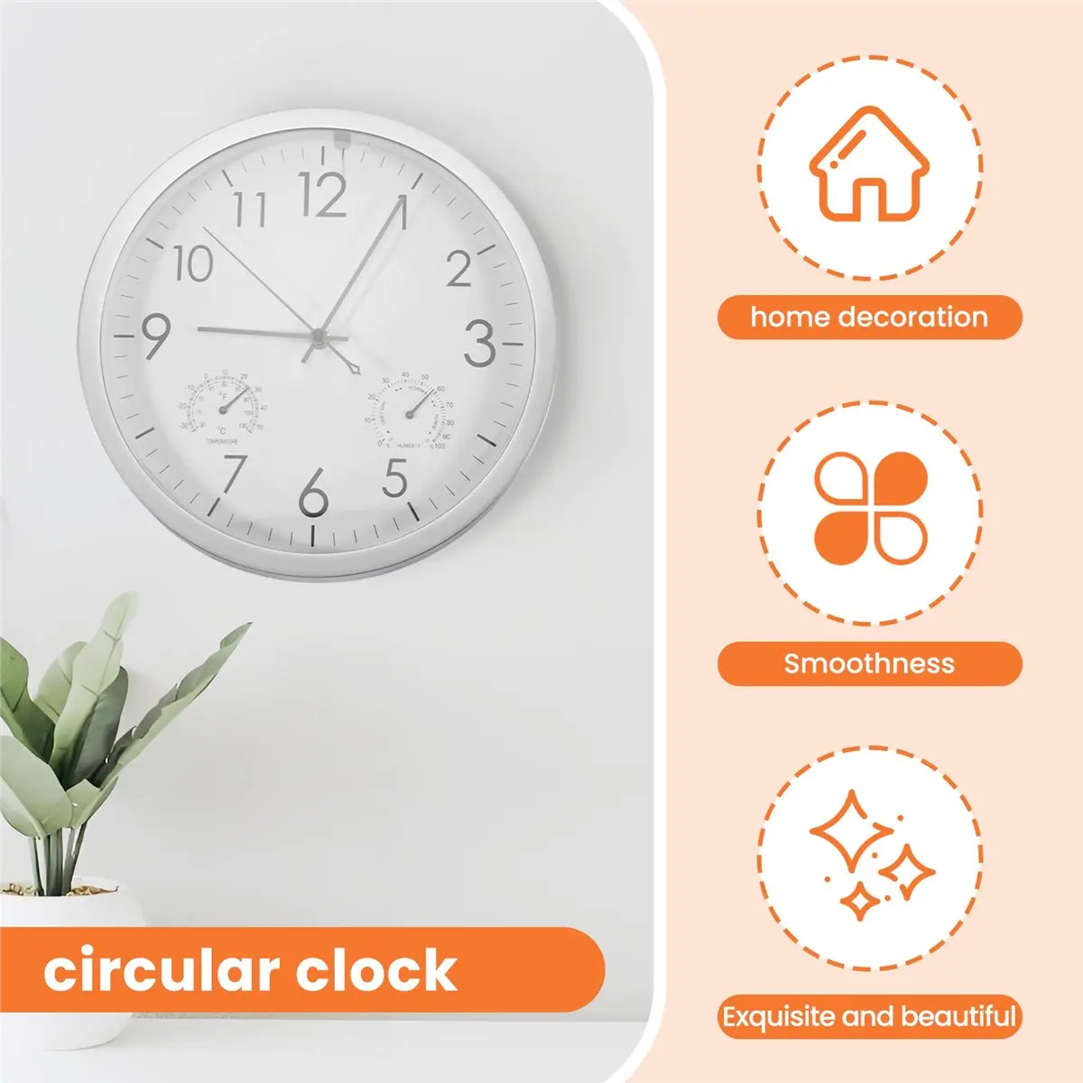 #72H (White)Decorative Clock with Thermometer and Hygrometer Large Wall Clock,Home & Kitchen