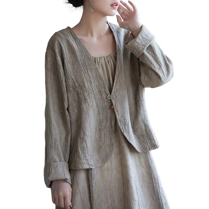 

Tie Dye Ramie Jacket Women Vintage One Button Boxy Jackets