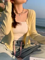 Women Summer New Cardigan Korean Elegant Knitted Long Sleeve Female Casual Sweater Tanks Fashion New Slim Ladies Casual Tops