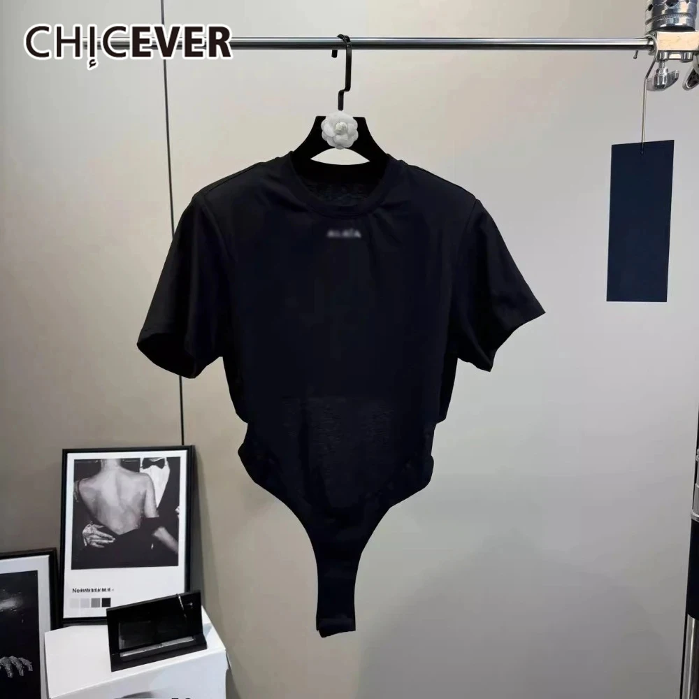 

CHICEVER американские сексуальные комбинезоны для похудения для женщин с круглым вырезом и коротким рукавом в стиле пэчворк с надписью модный однотонный женский комбинезон новый