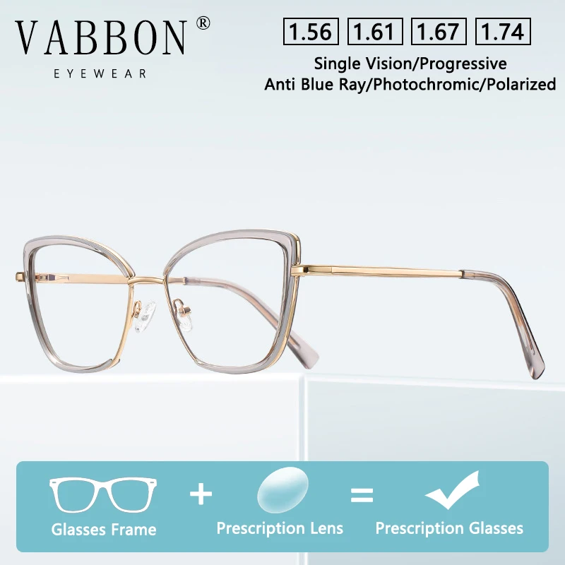 

Vabbon High-Quality Optical Glasses, Anti-Blue Light Myopia Reading Glasses, Ultra-Light Large-Frame Gold-Rimmed Prescription Glasses for Women, Photochromic Glasses 3152