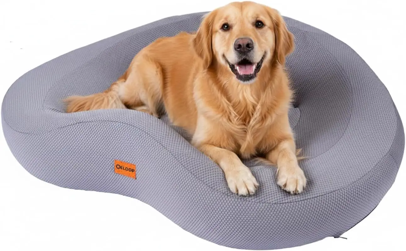 Large Orthopedic Memory Foam Dog Bed with Waterproof Cover, Non-Slip Bottom for Big Dogs in Gray