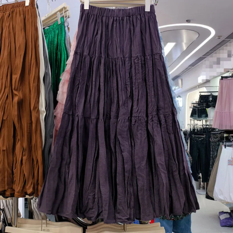 Jesienno-zimowa spódnica damska z wysokim stanem, plisowana, długa, w stylu vintage, modna, jednokolorowa, o kroju litery A, luźna, codzienna, streetwearowa, kolekcja 2025.