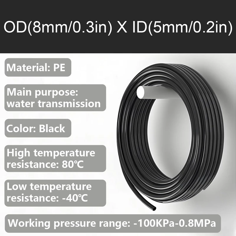 Irrigation Water Pipe Tube, PE Black, Drip Irrigation Tubing OD 8 mm X ID 5 mm with Blue Pipe Cutter for Drip Irrigation System 5