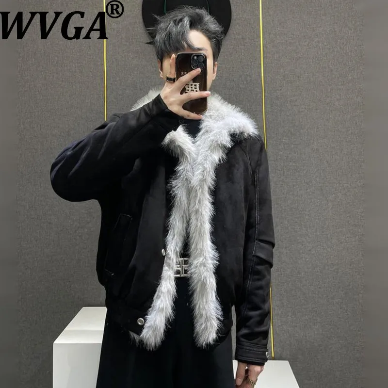 

WVGA Autumn Winter New Men Retro Thickened Cotton Fur Turn-Down Collar Jacket Niche Chic Casual Brushed High-End Coat Ins W16475