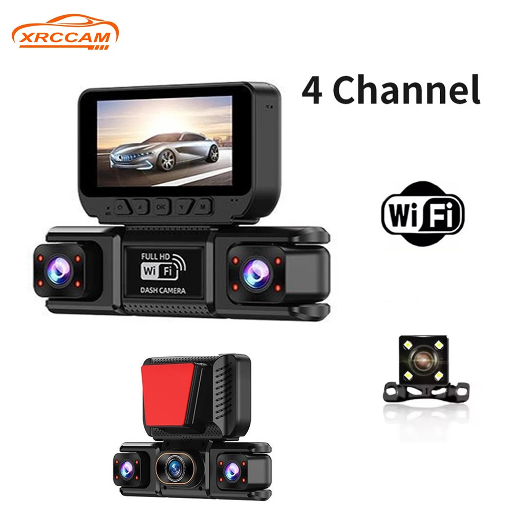 4 Channels Dash Cam For Cars，WiFi APP 360 Degree Panoramic WDR,Front Interior and Rear Cameras,Rotatable lens Night Vision 1080P