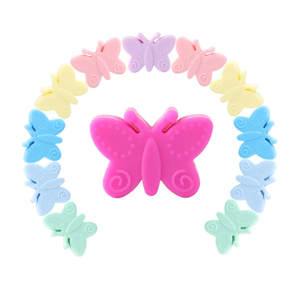 10pcs Butterfly Silicone Beads Colorful Animal Baby Teething Beads for DIY Pendant Pacifier Chain Necklaces Accessories