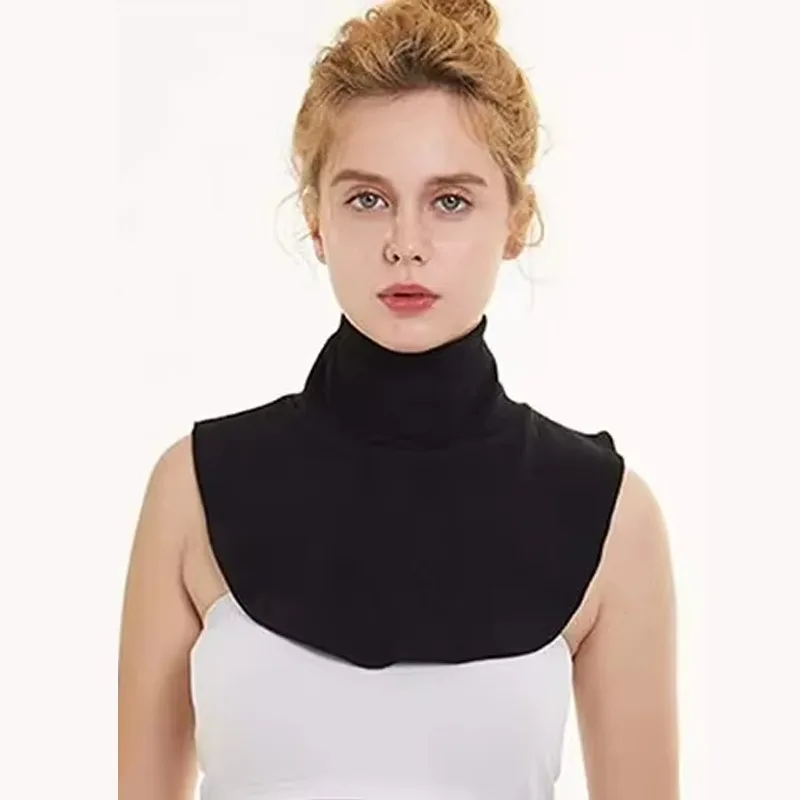 Womens Turtleneck Fake Collar Ramadan Islamic Hijab Extensions Solid Color Mock Neck Cover Half Top Detachable Hijab Neck Warme