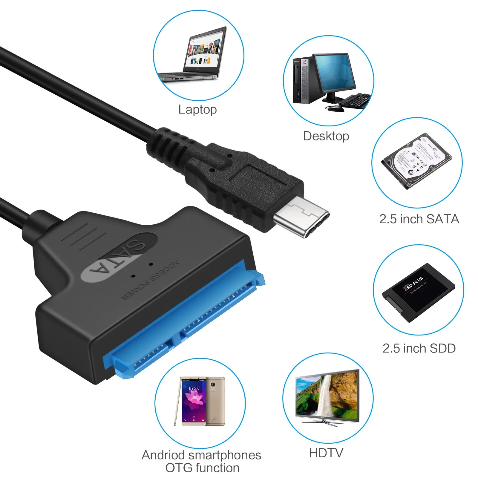 Кабель Easy Drive Type-C SATA-USB3.1 Адаптер передачи 10 Гбит/с 7 + 15-контактный разъем расширения жесткого диска для твердотельного накопителя 23 см