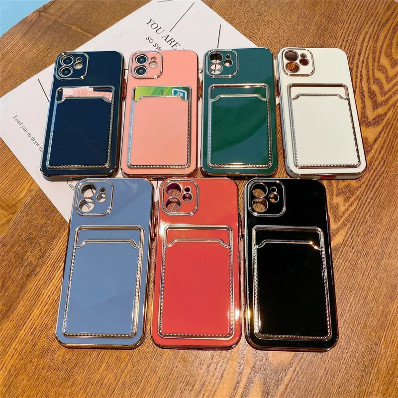 

Electroplated card holder suitable for Apple 13 phone case card bag suitable for Apple 14 bus card soft shell Xs Max/7Plus