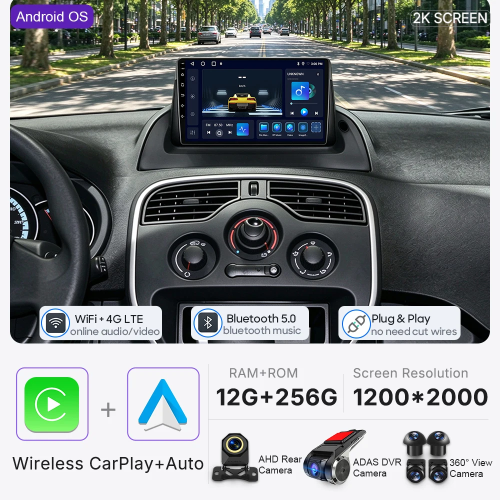 Car Multimedia Player Android 16 For Renault Kangoo 2008 2009 2010 - 2018 Wireless CarPlay GPS Android Auto Wifi 2Din Stereo 4G