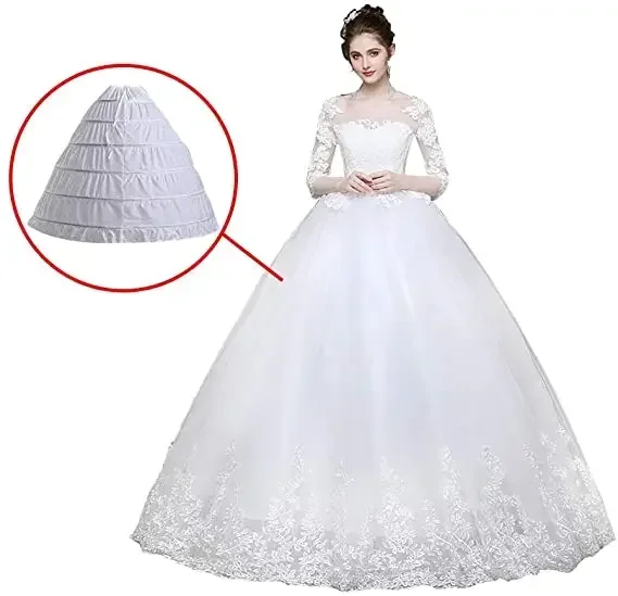 ผู้หญิง 6 Hoop Crinoline Petticoats Slips กระโปรงยาวกระโปรงสําหรับชุดบอลชุดเจ้าสาวงานแต่งงานชุดสีขาว